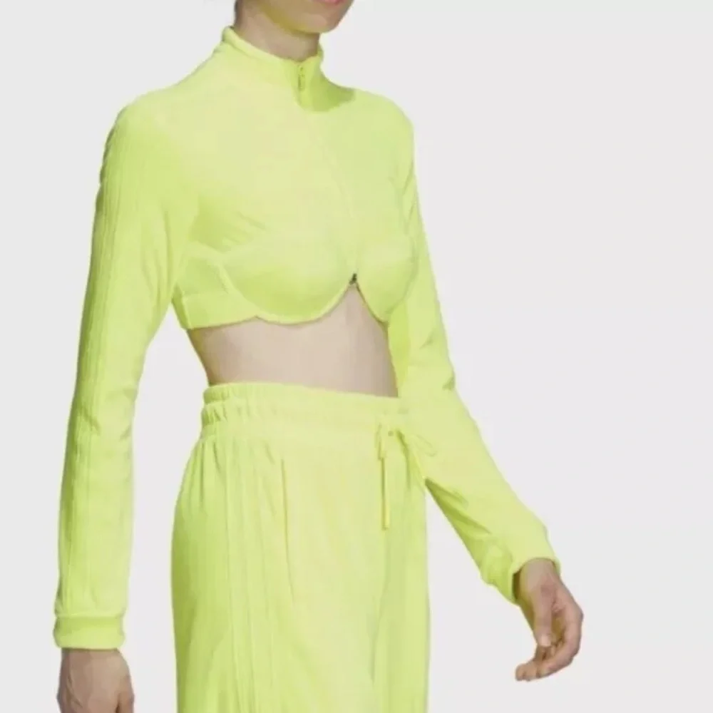 Adidas X Jeremy Scott Velour Crop Track Top Neon Yellow - Picture 2 of 4